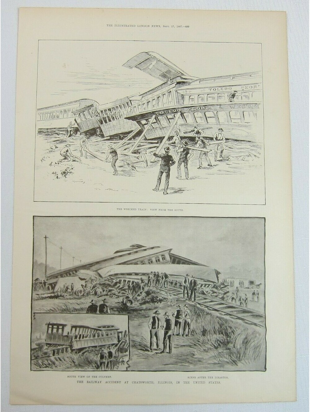 Antique 1888 Print Railway Accident at Chatsworth, Illinois in the United States